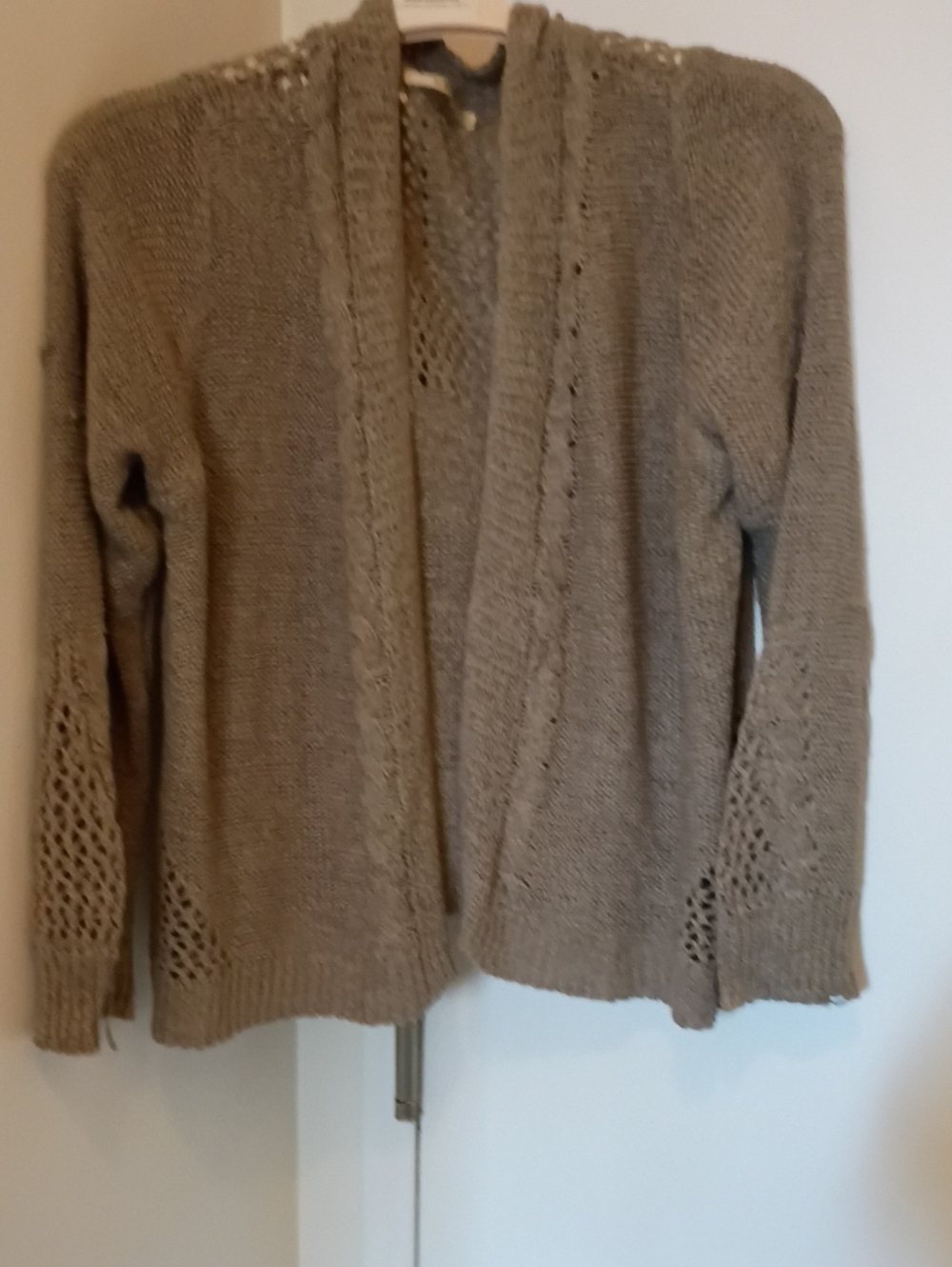Cyrus Open-Front Knit Cardigan in Taupe